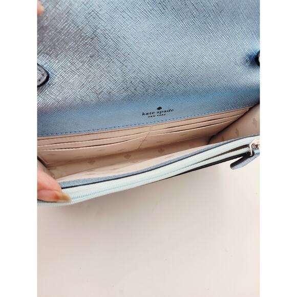 Kate Spade Brand Frosty Sky Tinsel Glitter Fabric Flap Crossbody Blue Purse - Picture 16 of 16